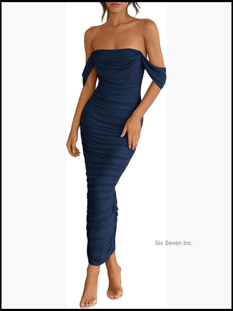 Off Shoulder Ruched Bodycon Sleeveless Split Maxi Dress